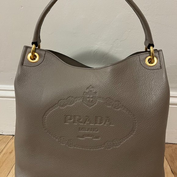 Prada Vitello Phenix Logo Hobo Taupe - Picture 1 of 7